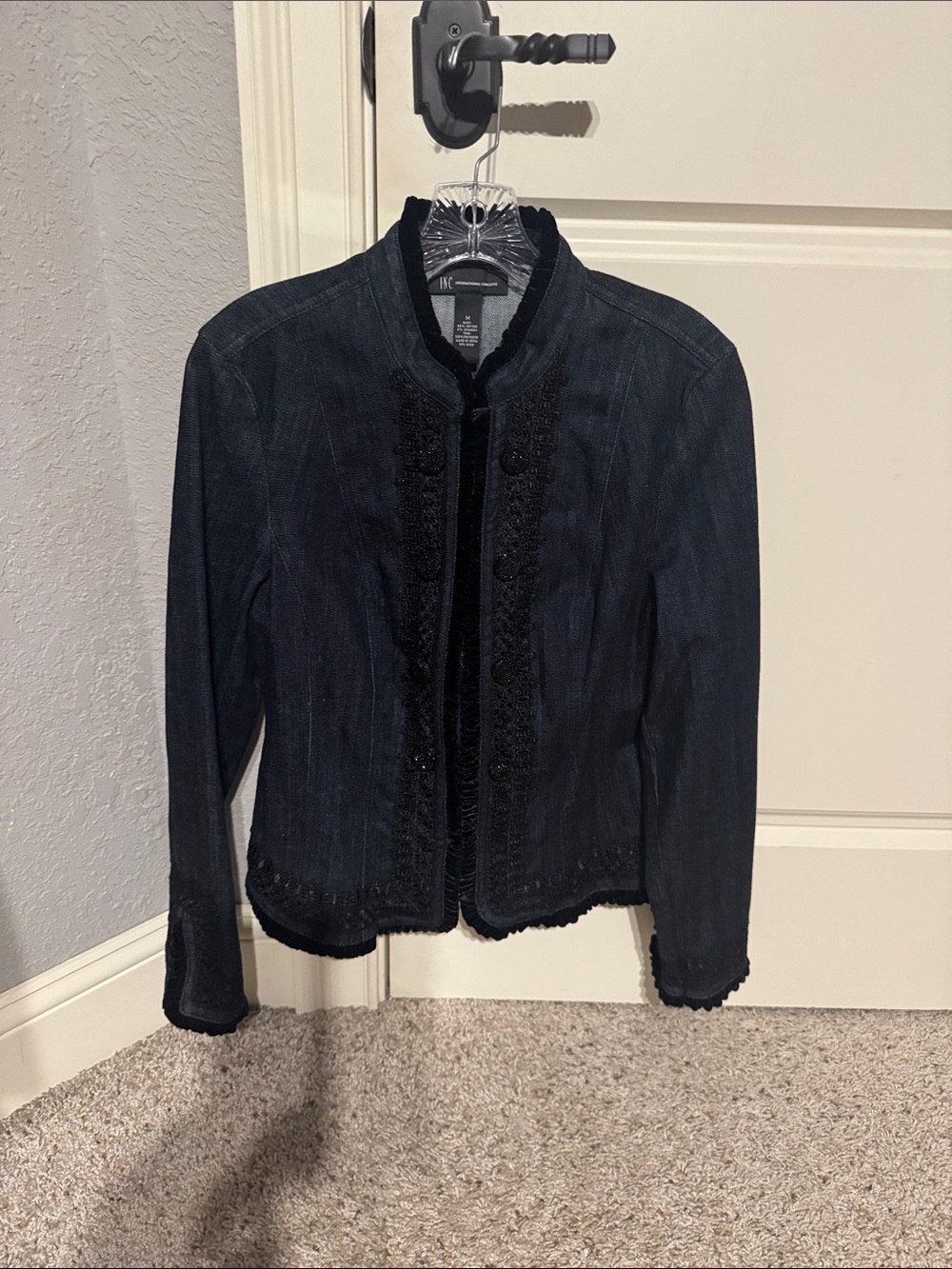 INC International Concepts Dark Navy Denim Embellished Jacket